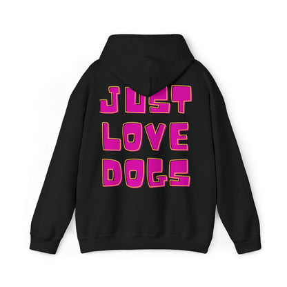 Backprint Heavy Blend™ Hooded Sweatshirt "JUST LOVE DOGS" - PAWZLOVE