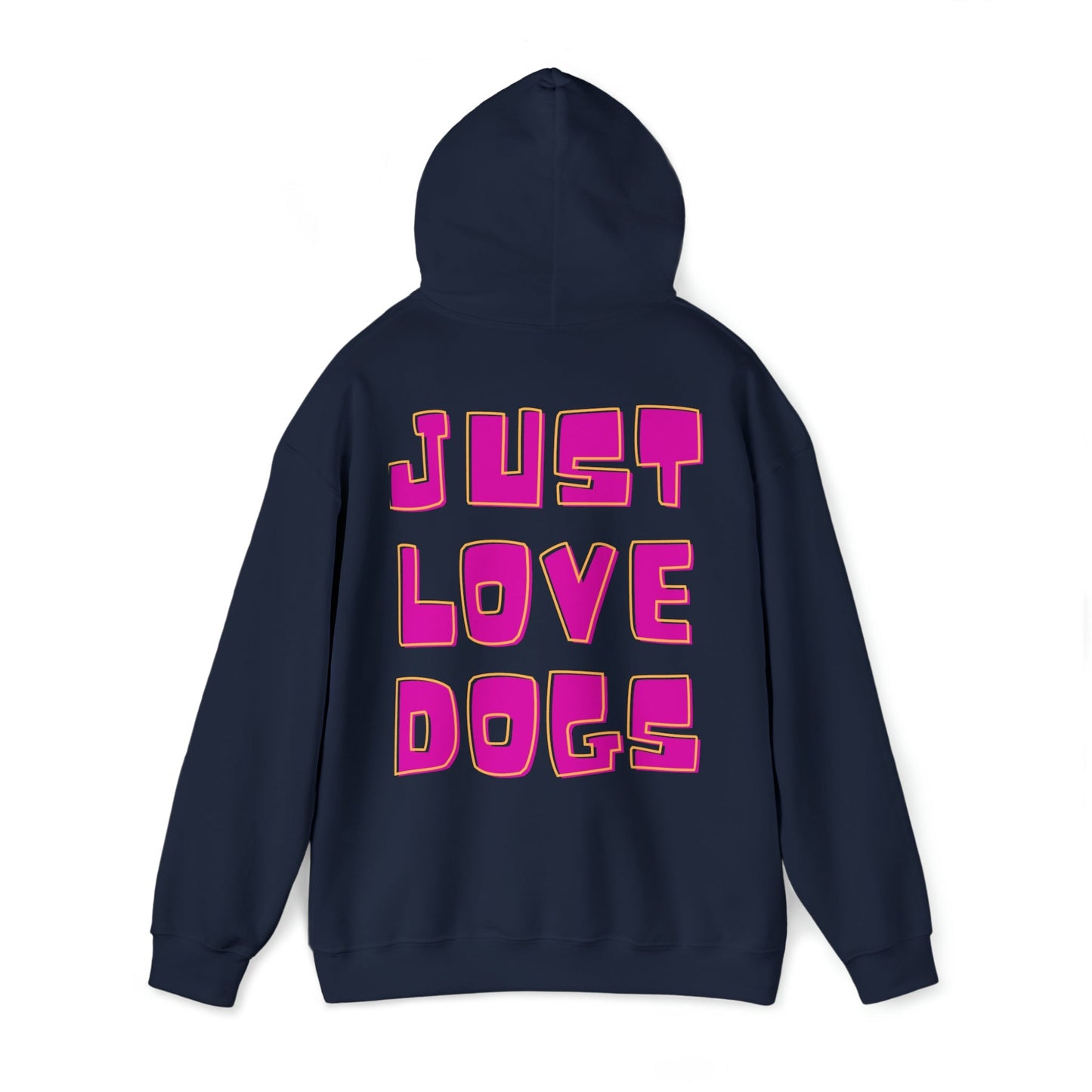 Backprint Heavy Blend™ Hooded Sweatshirt "JUST LOVE DOGS" - PAWZLOVE