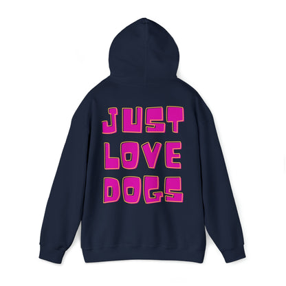 Backprint Heavy Blend™ Hooded Sweatshirt "JUST LOVE DOGS" - PAWZLOVE