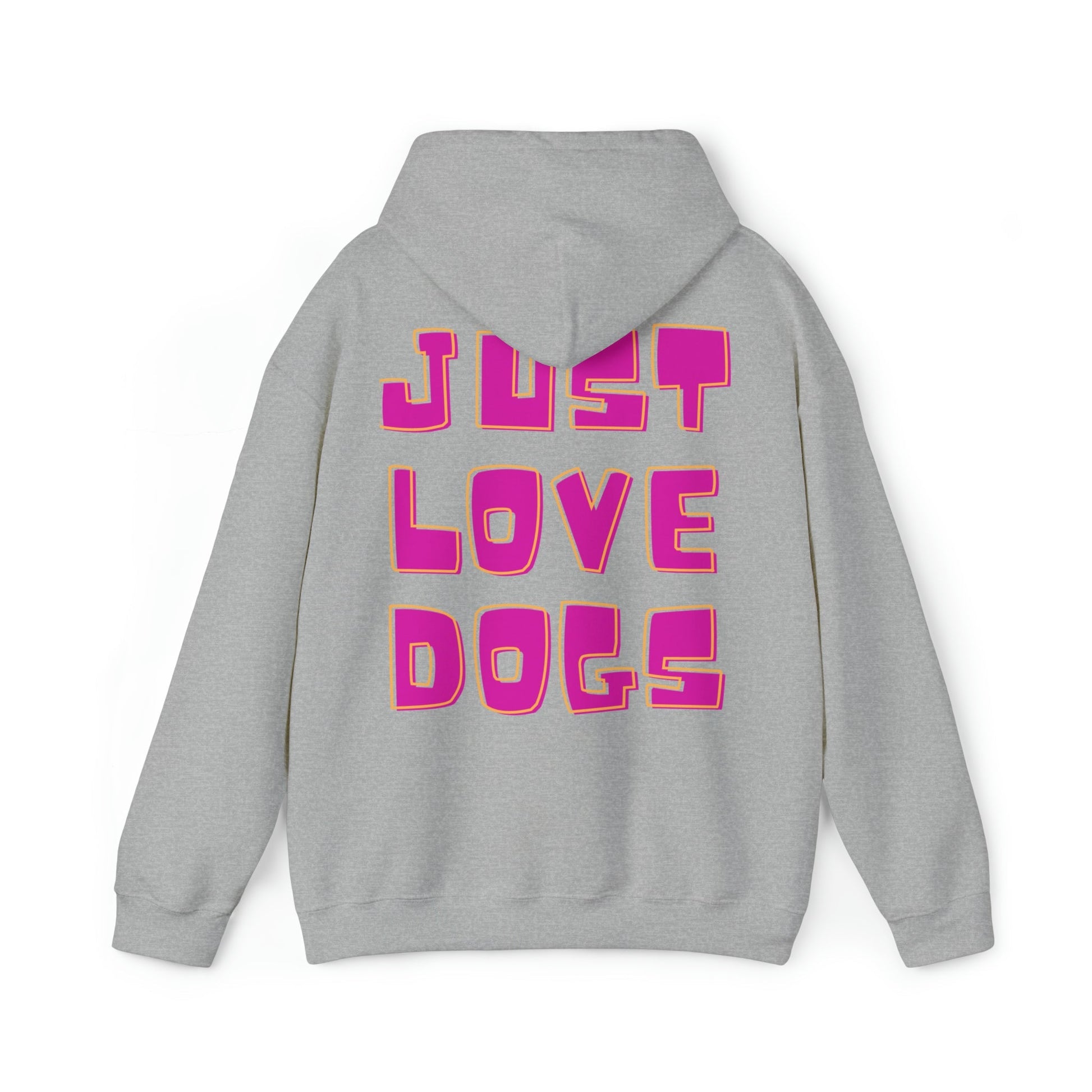 Backprint Heavy Blend™ Hooded Sweatshirt "JUST LOVE DOGS" - PAWZLOVE