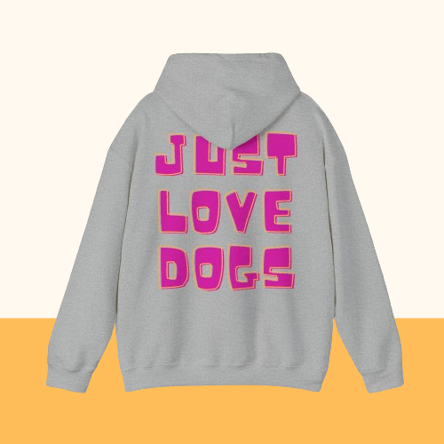 Backprint Heavy Blend™ Hooded Sweatshirt "JUST LOVE DOGS" - PAWZLOVE