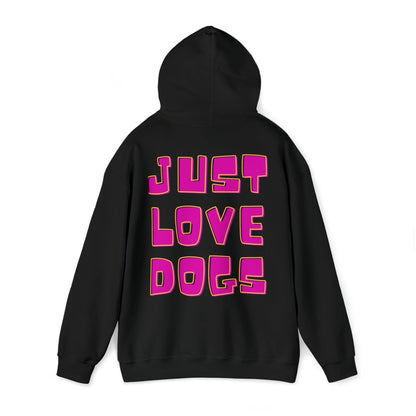 Backprint Heavy Blend™ Hooded Sweatshirt "JUST LOVE DOGS" - PAWZLOVE