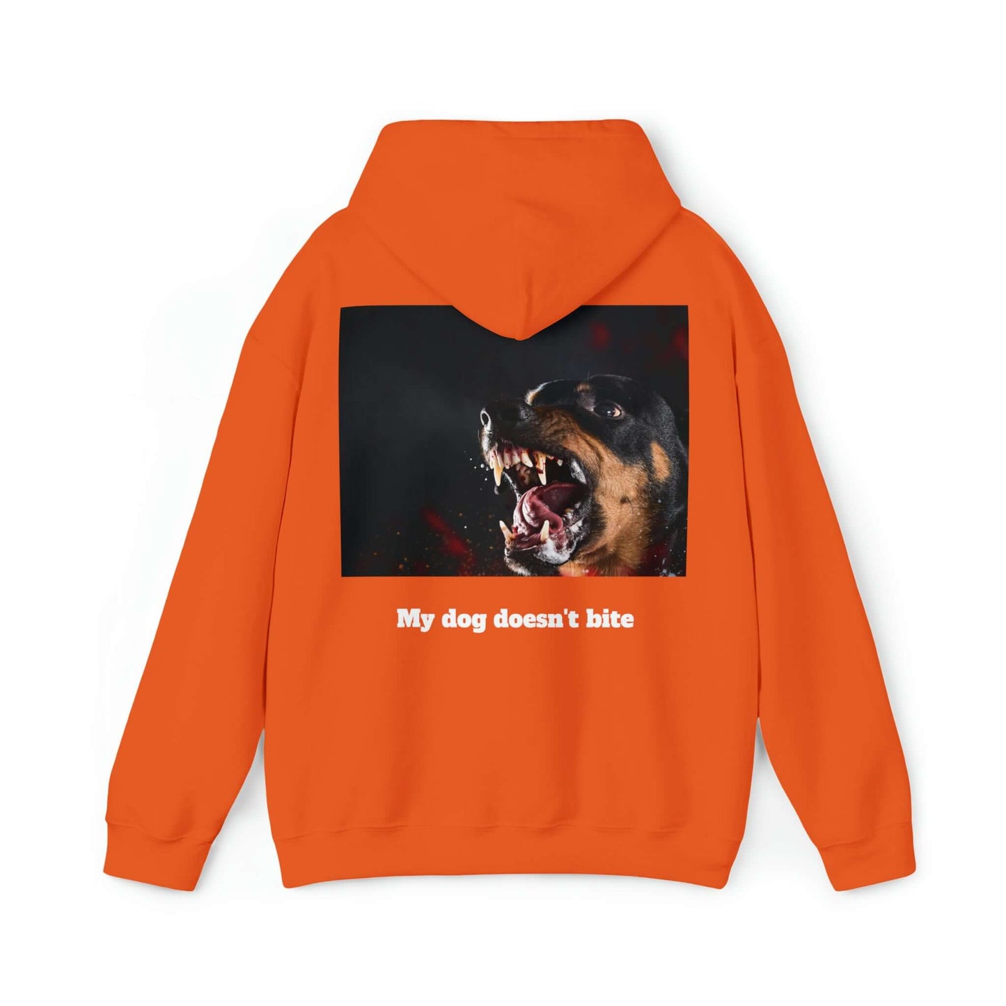 Backprint Heavy Blend™ Hooded Sweatshirt "My dog doesn't bite" - PAWZLOVE