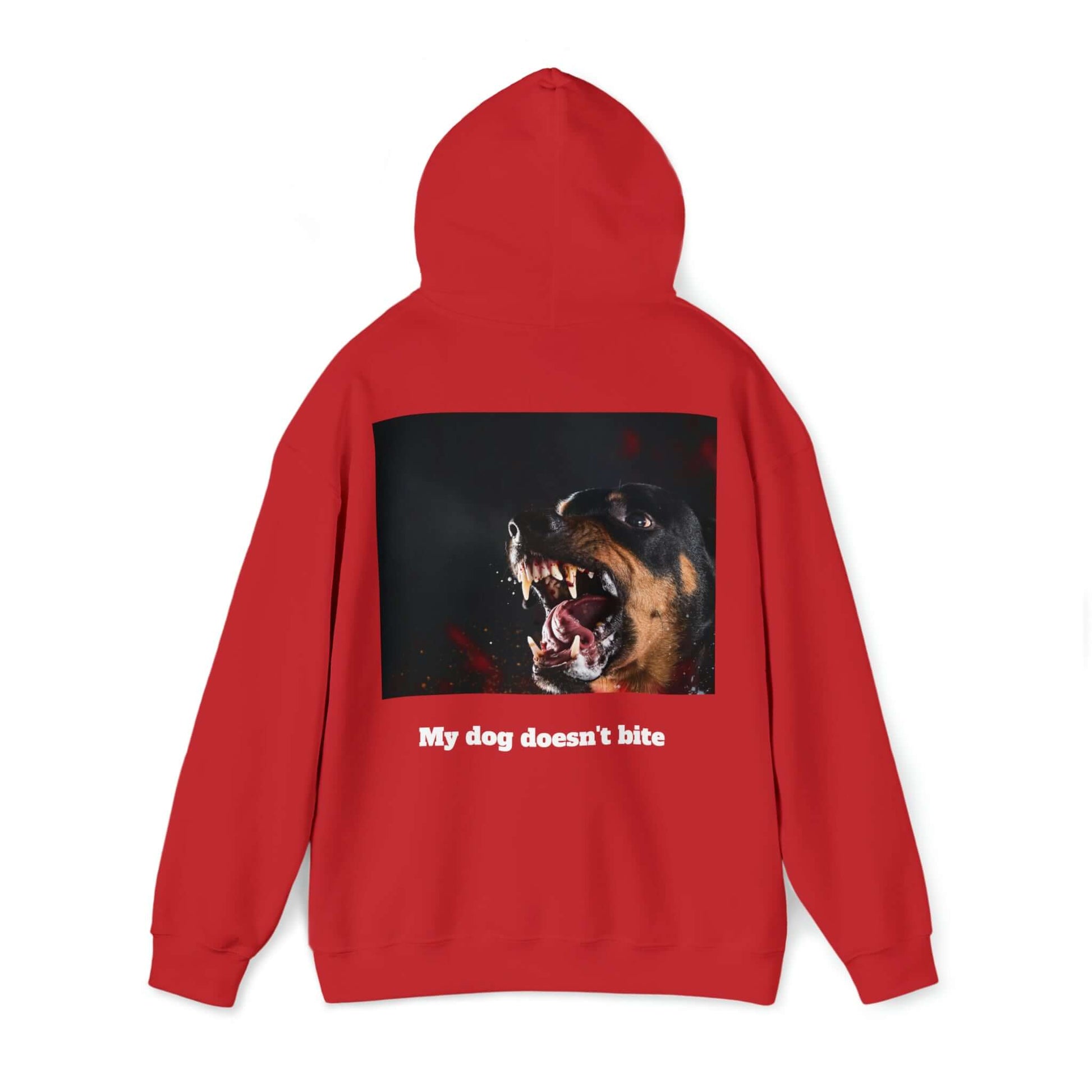 Backprint Heavy Blend™ Hooded Sweatshirt "My dog doesn't bite" - PAWZLOVE