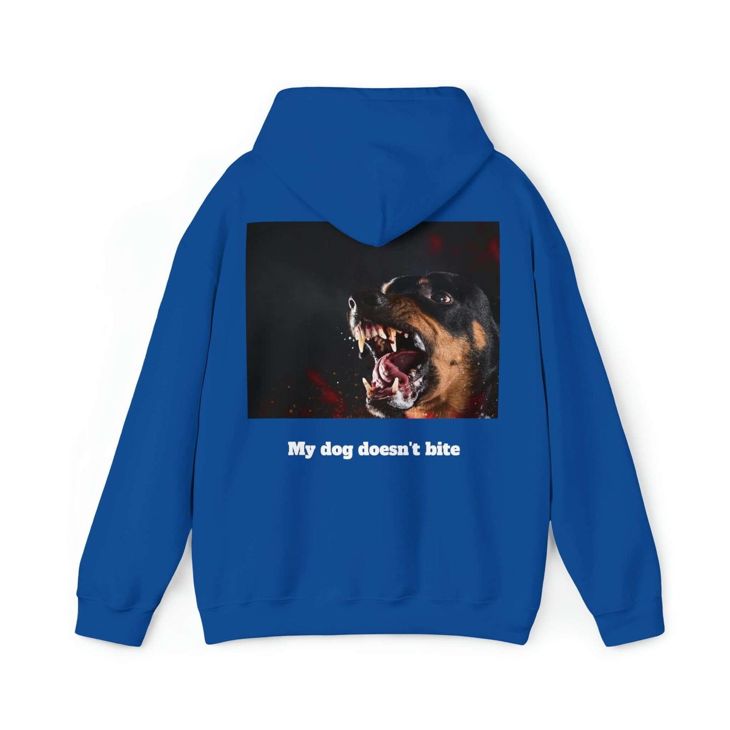 Backprint Heavy Blend™ Hooded Sweatshirt "My dog doesn't bite" - PAWZLOVE