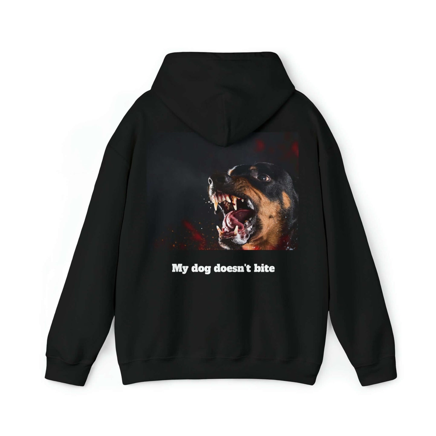 Backprint Heavy Blend™ Hooded Sweatshirt "My dog doesn't bite" - PAWZLOVE