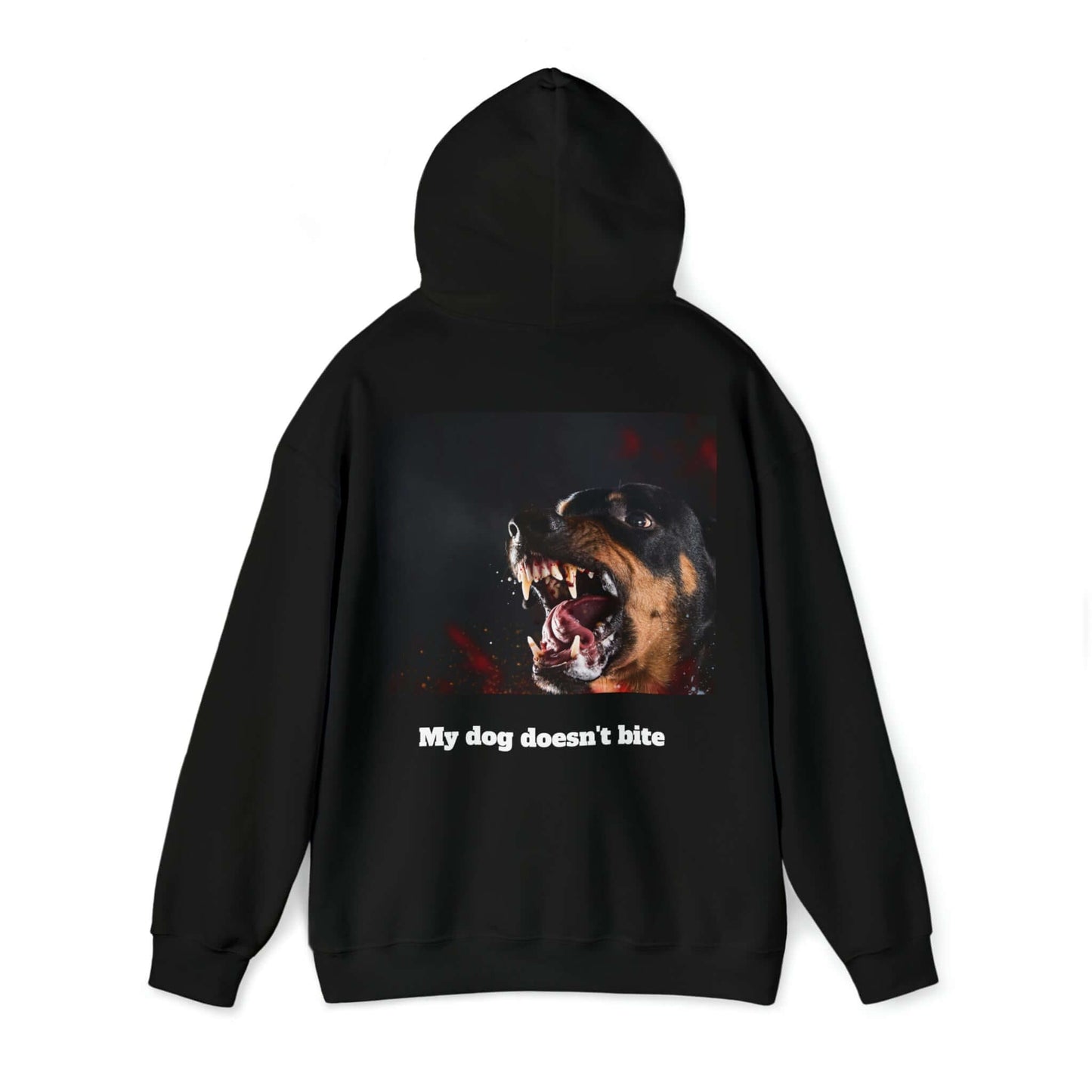 Backprint Heavy Blend™ Hooded Sweatshirt "My dog doesn't bite" - PAWZLOVE