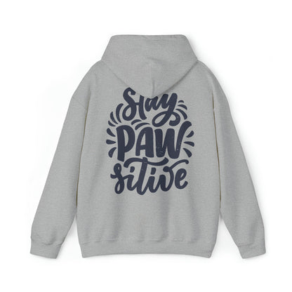 Backprint Heavy Blend™ Hooded Sweatshirt "Stay Pawsitive" - PAWZLOVE