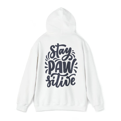 Backprint Heavy Blend™ Hooded Sweatshirt "Stay Pawsitive" - PAWZLOVE