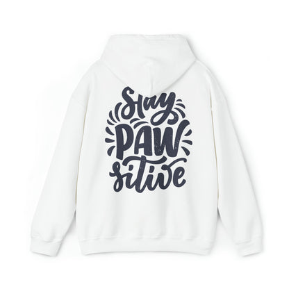 Backprint Heavy Blend™ Hooded Sweatshirt "Stay Pawsitive" - PAWZLOVE