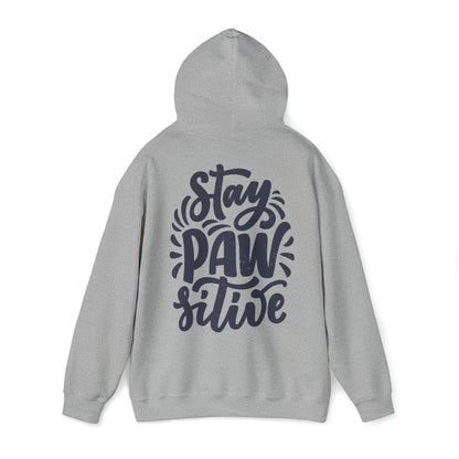 Backprint Heavy Blend™ Hooded Sweatshirt "Stay Pawsitive" - PAWZLOVE