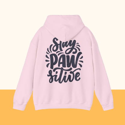 Backprint Heavy Blend™ Hooded Sweatshirt "Stay Pawsitive" - PAWZLOVE