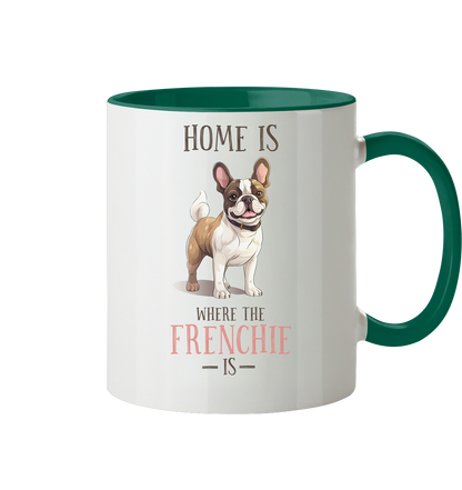 Zweifarbige Tasse "Home is where the Frenchie is" Farbe: Dunkelgrün| Pawzlove