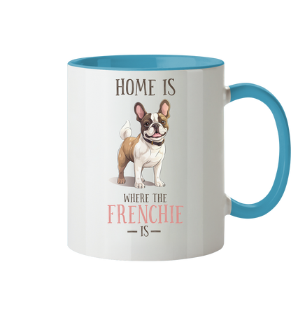 Zweifarbige Tasse "Home is where the Frenchie is" Farbe: Hellblau| Pawzlove