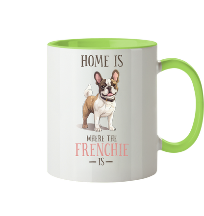 Zweifarbige Tasse "Home is where the Frenchie is" Farbe: Hellgrün| Pawzlove