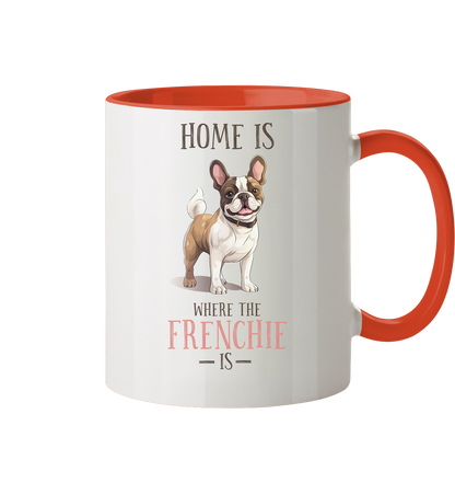 Zweifarbige Tasse "Home is where the Frenchie is" Farbe: Orange| Pawzlove