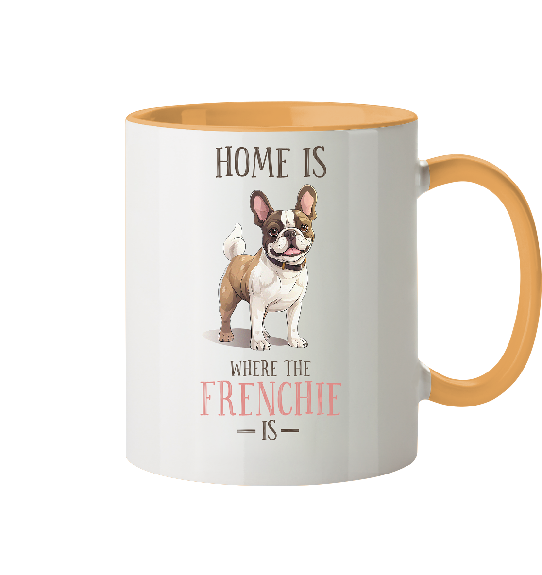 Zweifarbige Tasse "Home is where the Frenchie is" Farbe: Goldgelb| Pawzlove