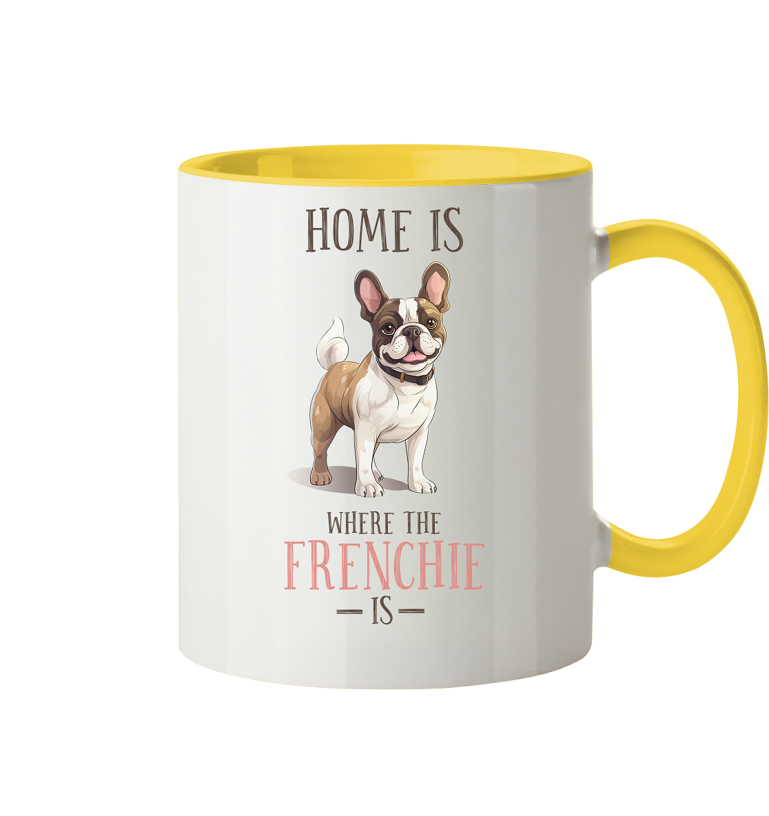 Zweifarbige Tasse "Home is where the Frenchie is" Farbe: Hellgelb| Pawzlove