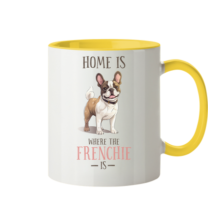 Zweifarbige Tasse "Home is where the Frenchie is" Farbe: Hellgelb| Pawzlove